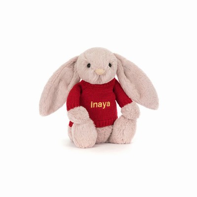 Jellycat Bashful Luxe Konijn Rosa with Red Jumper | SZ5427301